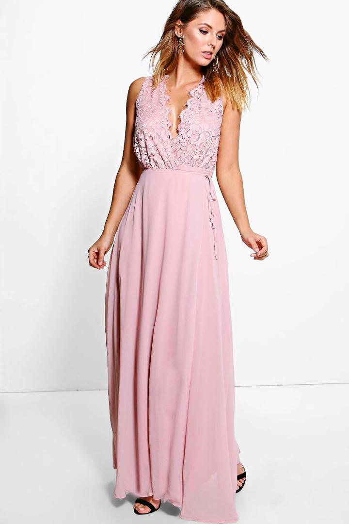 Boohoo Boutique Lana Lace Scallop Top Maxi Dress Blush
