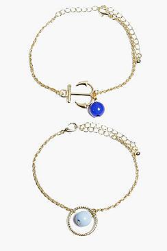 Boohoo Annabelle Anchor Pendant Fine Bracelet Pack