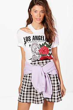 Boohoo Yasmin Printed Distressed Embroidered Tee