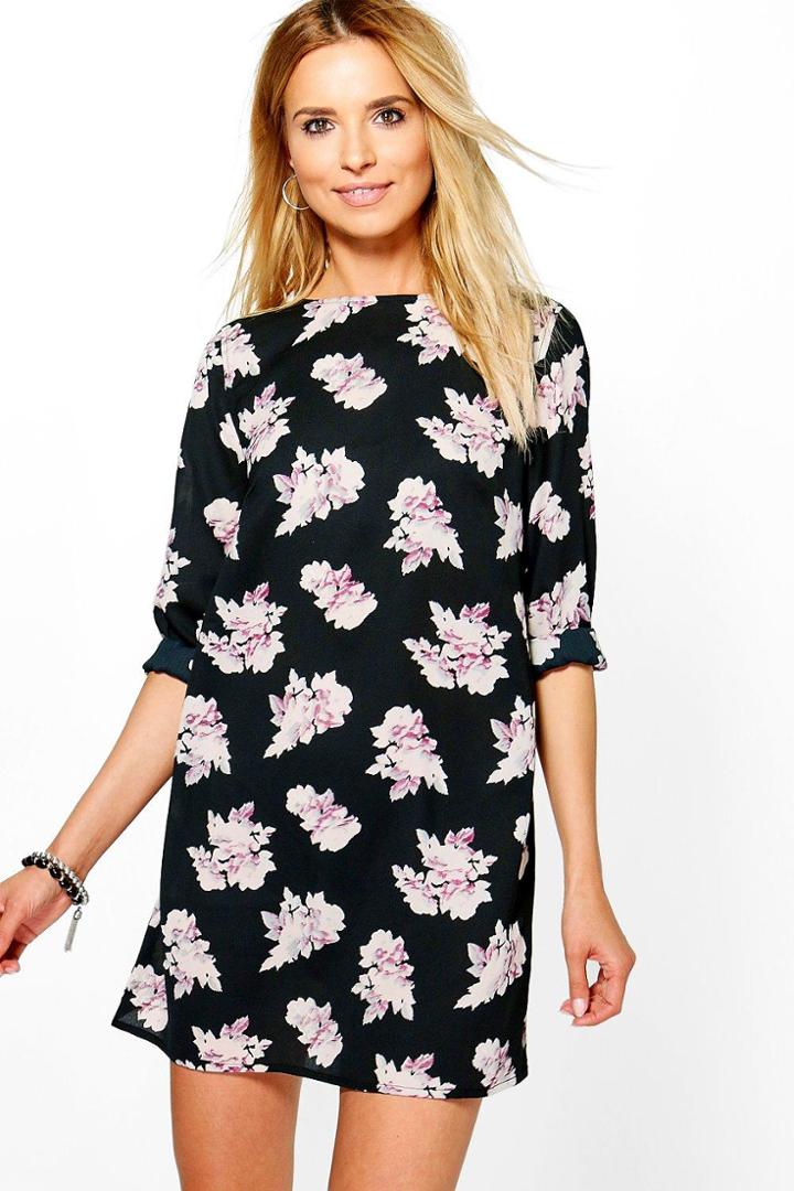 Boohoo Tasha Floral Long Sleeved Shift Dress Multi