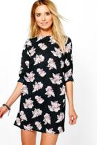 Boohoo Tasha Floral Long Sleeved Shift Dress Multi