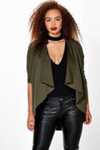 Boohoo Plus Jules Crepe Waterfall Jacket Khaki