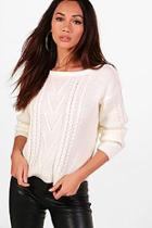 Boohoo Petite Cable Knit Slash Neck Jumper