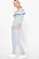 Boohoo Kara Frill Jumper Loungewear Co-ord Grey