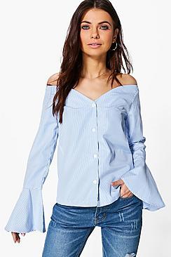 Boohoo Kayla Striped Bardot Shirt