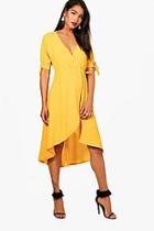 Boohoo Felicity Wrap Tie Detail Midi Skater Dress