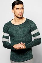 Boohoo Space Knit Jumper With Contrast Striped Sleeves Teal