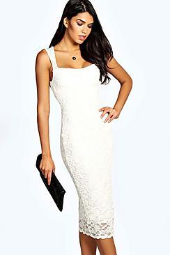 Boohoo Jess Lace Sweetheart Midi Dress