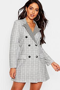 Boohoo Contrast Dogtooth Blazer Dress