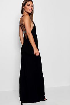 Boohoo Petite Scoop Back Tape Detail Maxi Dress
