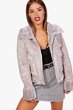 Boohoo Petite Katie Faux Fur Lined Cropped Coat