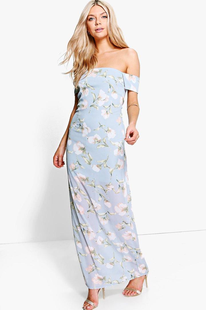 Boohoo Felicity Floral Chiffon Off Shoulder Maxi Dress Multi