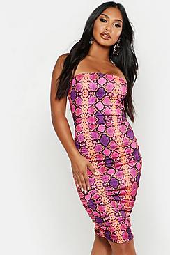 Boohoo Snake Print Slinky Ruched Mini Dress
