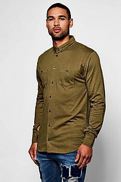Boohoo Long Sleeve Double Pocket Jersey Shirt