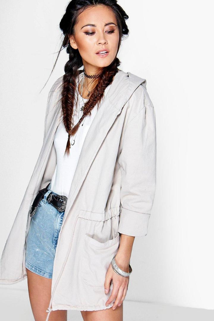 Boohoo Tia Drawcord Parka Stone