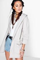 Boohoo Tia Drawcord Parka Stone
