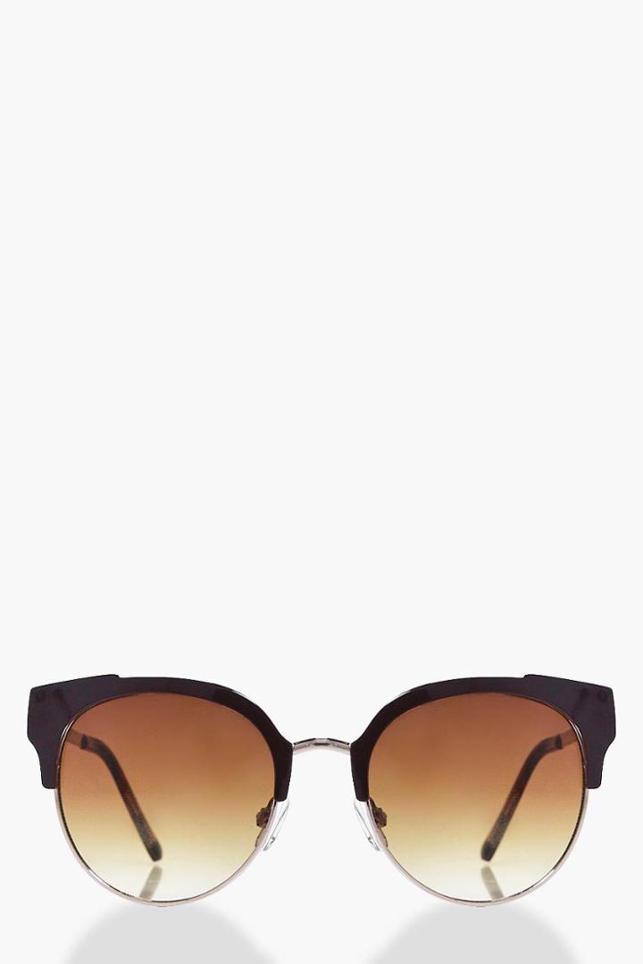 Boohoo Vanessa Half Frame Cat Eye Sunglasses Brown