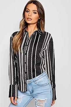 Boohoo Stripe And Spot Print Shirt