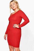 Boohoo Plus Molly Ribbed Long Sleeve Bodycon Dress