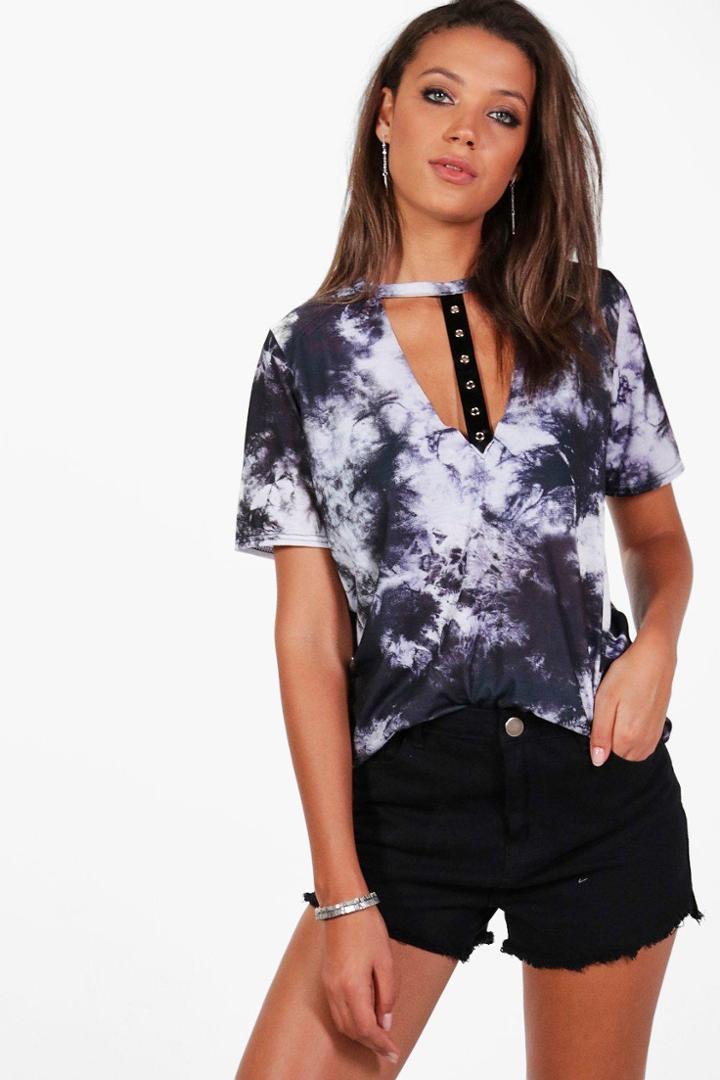 Boohoo Tall Heidi Choker Tie Dye Tee Lilac