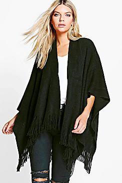 Boohoo Anya Soft Knit Fringe Cape Cardigan