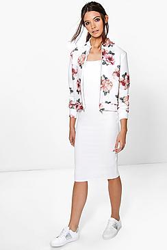 Boohoo Evron Ribbed Floral Dress & Bomber Co-ord Set