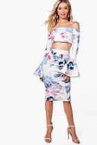 Boohoo Liv Floral Frill Crop & Skirt Co-ord Set