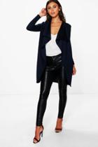 Boohoo Petite Hannah Ponte Wrap Front Duster Jacket Navy