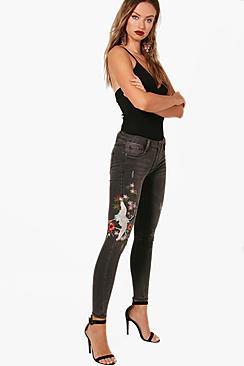 Boohoo Imani Oriental Embroidered Skinny Jeans