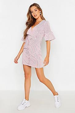 Boohoo Lace Up Front Striped Mini Dress