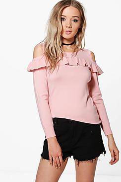 Boohoo Emma Cold Shoulder Frill Jumper