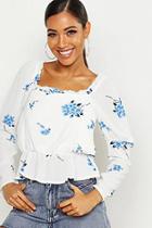 Boohoo Woven Ditsy Floral Peasant Top