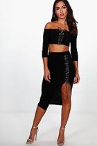 Boohoo Amy Lace Up Off Shoulder Crop & Skirt Co-ord