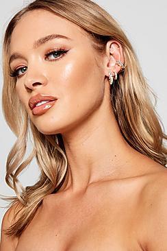 Boohoo Amy Diamante Feather & Ear Cuff Set