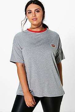 Boohoo Plus Amanda 'pow' Badge Binding Tee