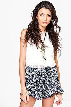 Boohoo Kellie Paisley Woven Crochet Trim Runner Shorts