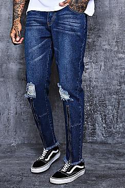 Boohoo Skinny Fit Cropped Jeans With Zipped Hem
