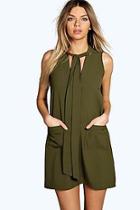 Boohoo Belinda Plunge Tie Neck Woven Shift Dress