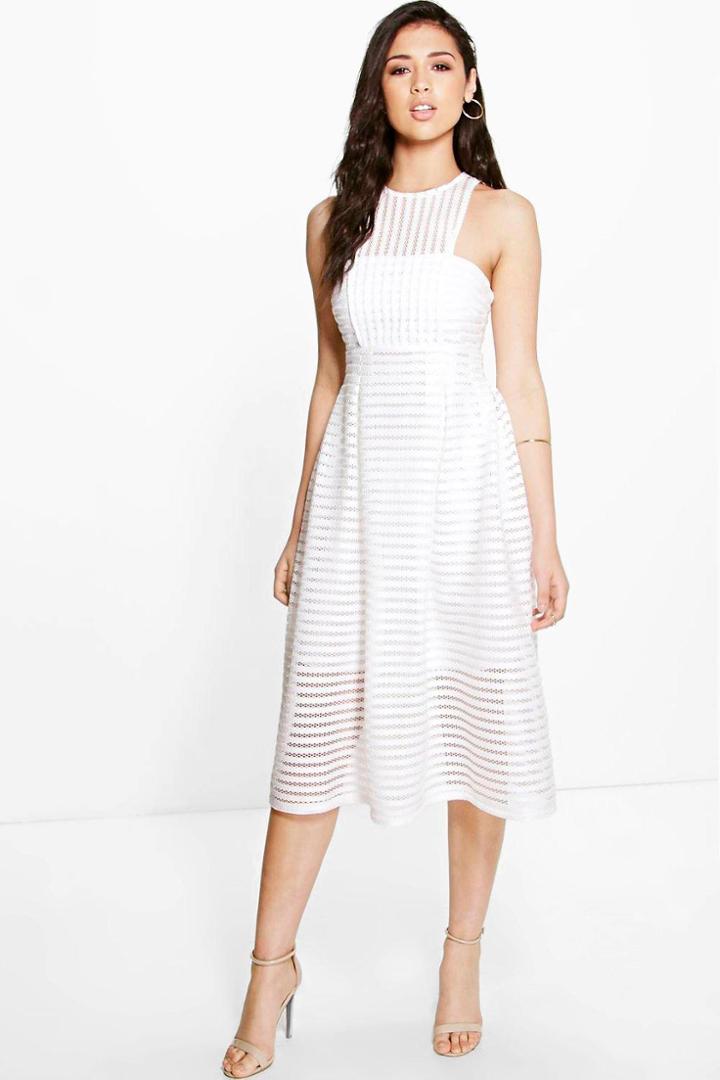 Boohoo Boutique Leah Shaped Neck Prom Dress White