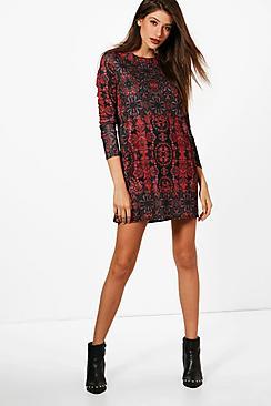 Boohoo Rosa Paisley Long Sleeve Shift Dress