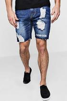 Boohoo Slim Fit Distressed Denim Shorts With Print