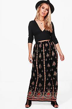 Boohoo Plus Freyja Border Print Maxi Skirt