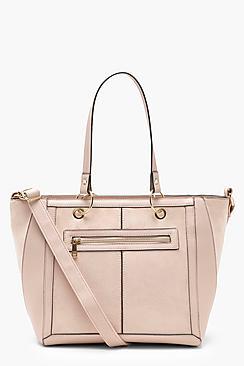 Boohoo Ivy Mixed Texture Ring Handle Tote