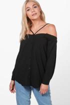 Boohoo Lily Cold Shoulder Strappy Shirt Black