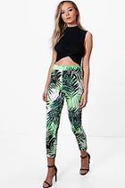 Boohoo Belle Palm Print Skinny Stretch Trousers