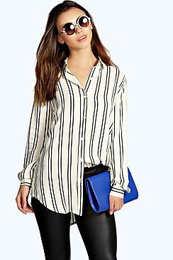 Boohoo Alexandra Striped Oversized Long Sleeve Shirt