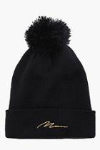 Boohoo Man Gold Embroidered Bobble Beanie