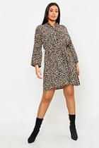 Boohoo Plus Leopard Print Tie Shirt Dress