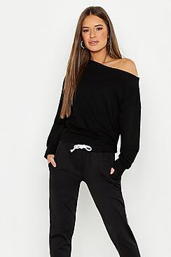 Boohoo Petite Neon Off The Shoulder Sweat Top