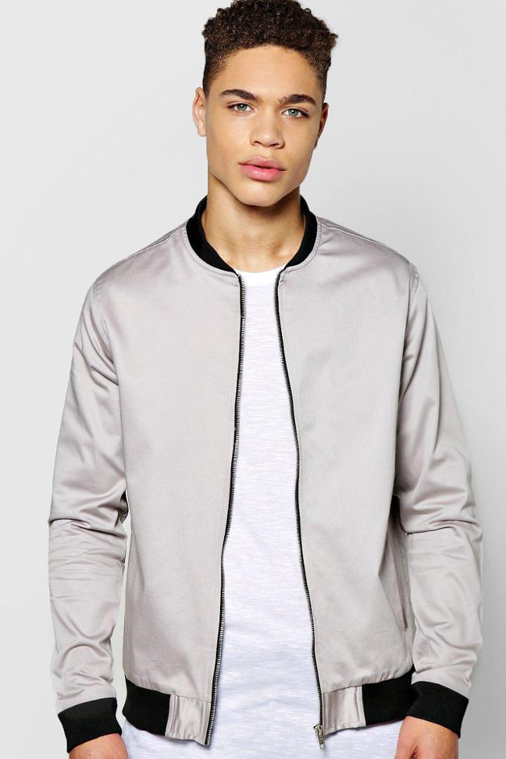 Boohoo Smart Cotton Sateen Bomber Grey